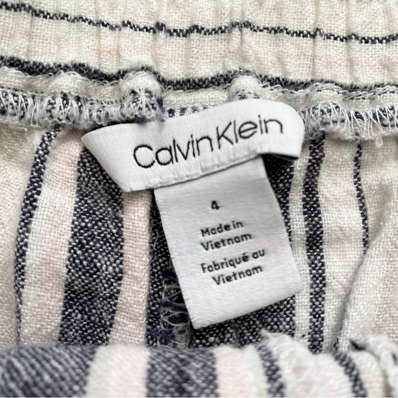 Calvin Klein Striped Linen Blend Drawstring Summer Shorts - Picture 6 of 9
